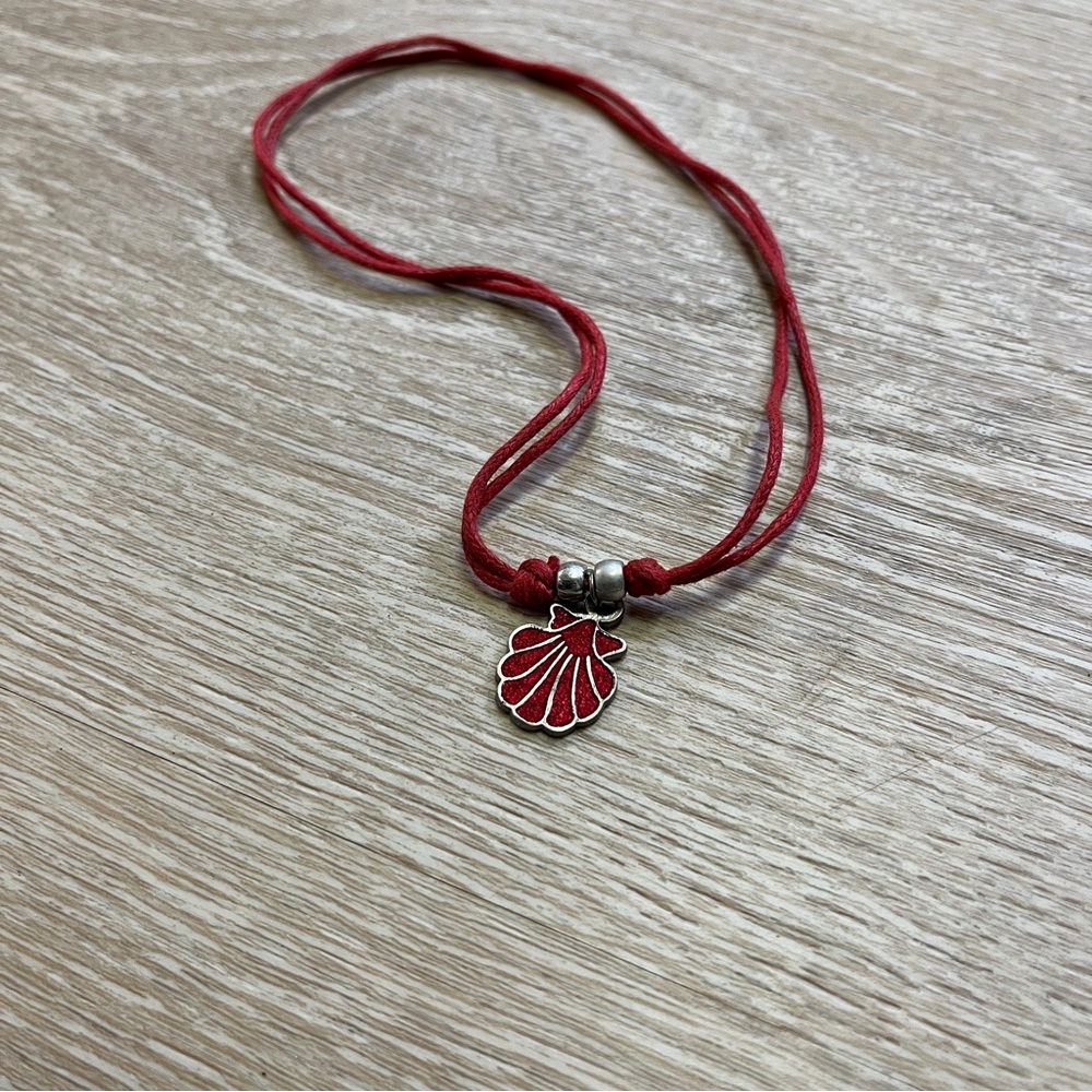 Specialty Red Shell Necklace with 16” Red Rope Chain and SeaShell Metal Pendant